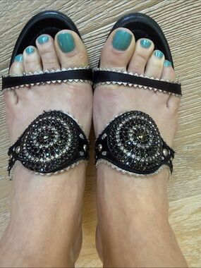 Giuseppe Zanotti Luxury Italian Black and Silver Jeweled sandals
